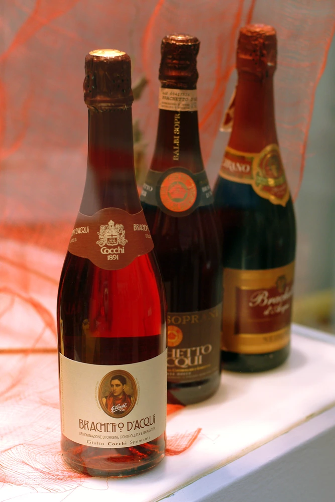 Bottles of sparkling red wine Brachetto.
