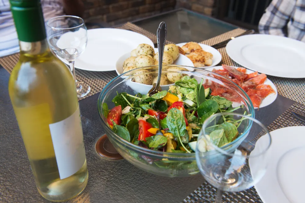 Pinot Gris served with vegetables and fish
