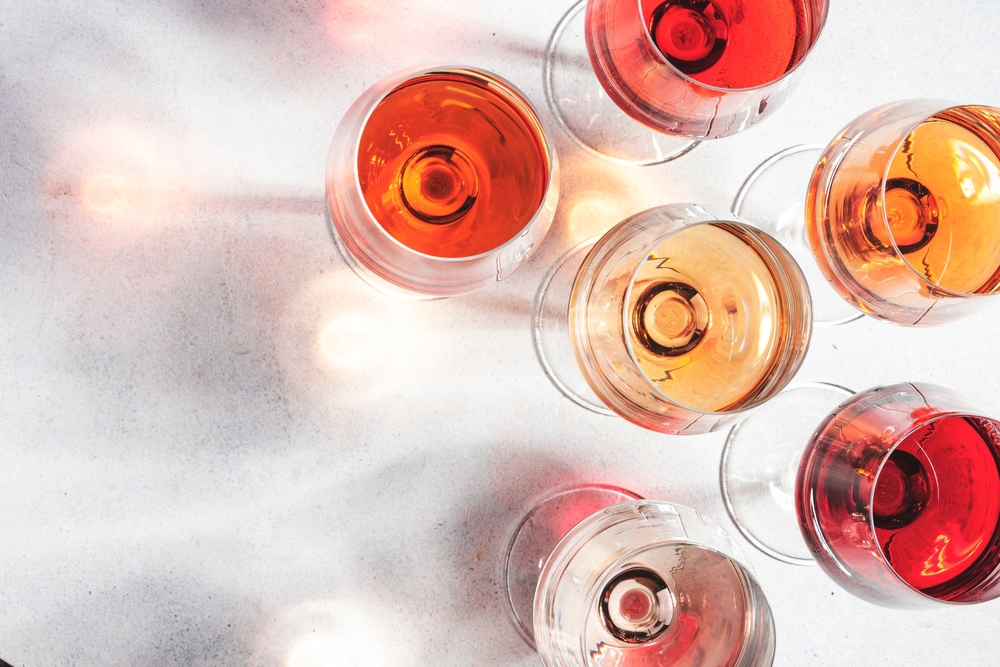 Variety Of Blush Wine In Glasses
