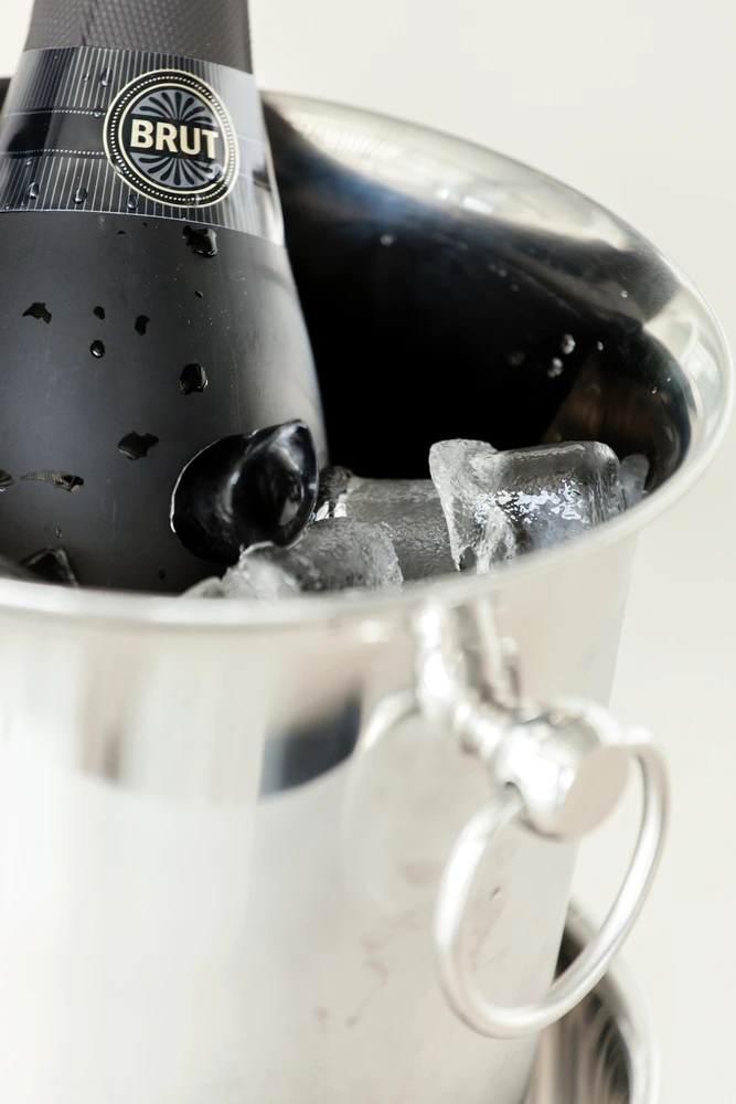 Brut champagne in an ice bucket close up