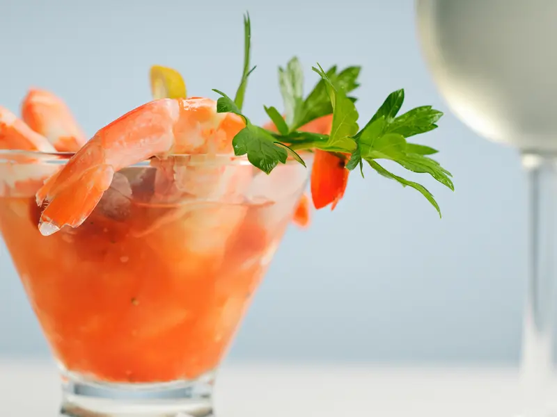 Shrimp cocktail and white wine